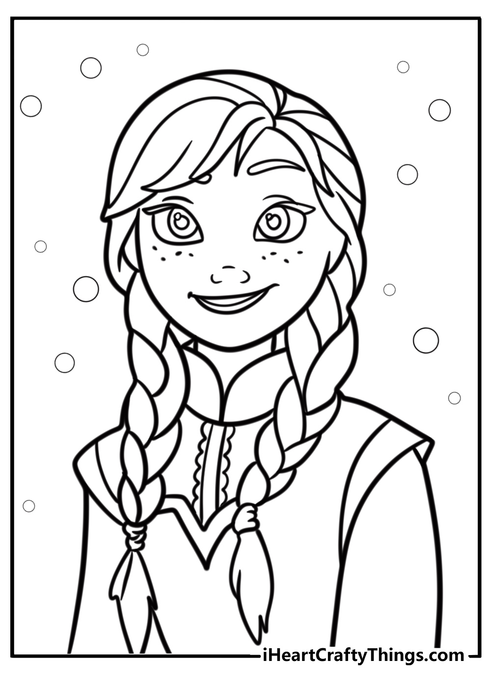 Anna with a big smile free printable Disney coloring page