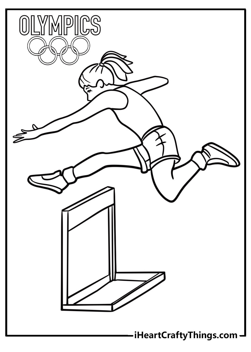 Athlete jumping over a hurdle fun printable coloring sheet