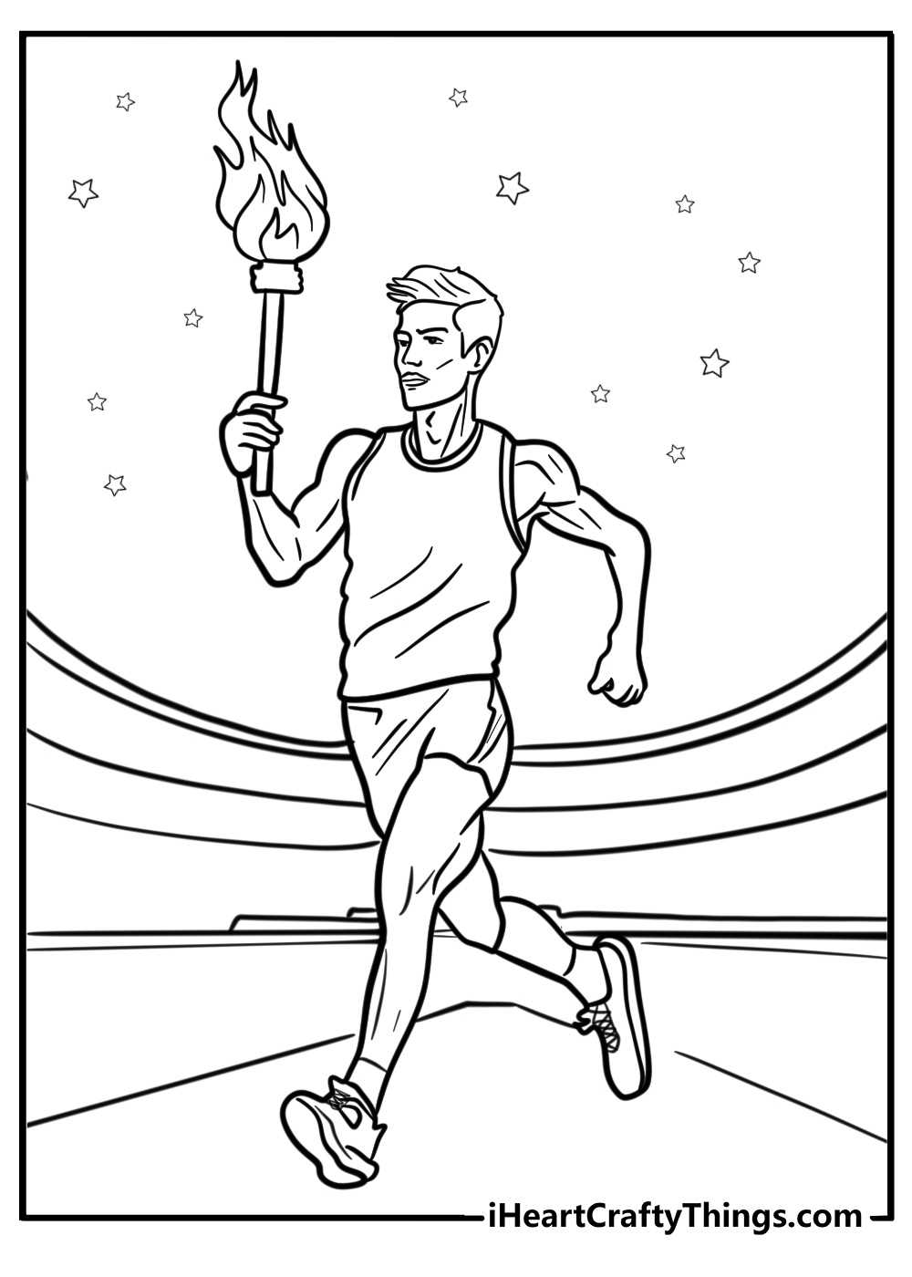 Athlete running with olympic torch printable coloring page