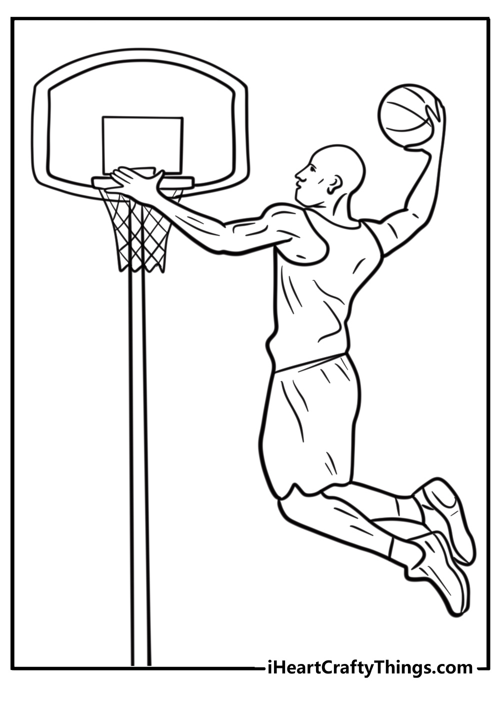 Basketball player dunking in olympic game free coloring page pdf