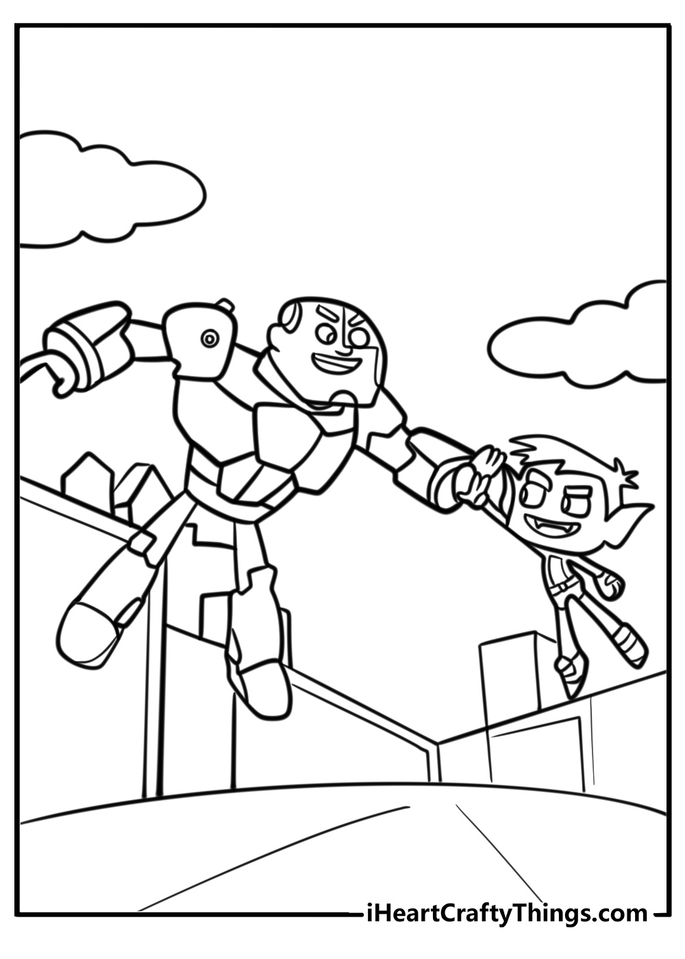 Beast boy and cyborg high fiving fun coloring sheet