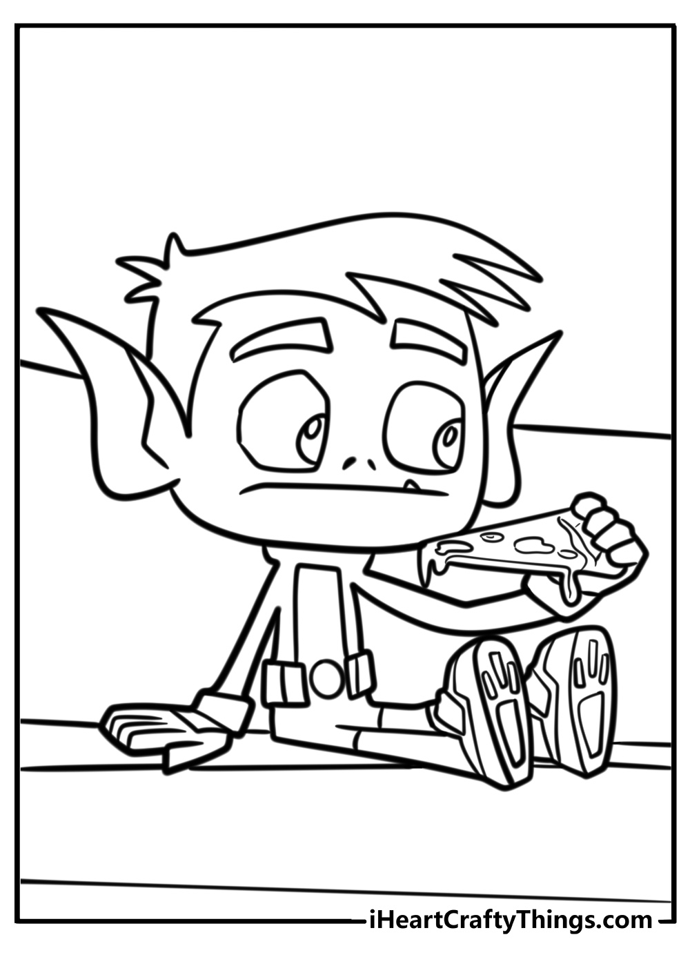 Beast boy eating pizza printable coloring page