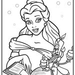 Belle reading a book Disney princess coloring sheet