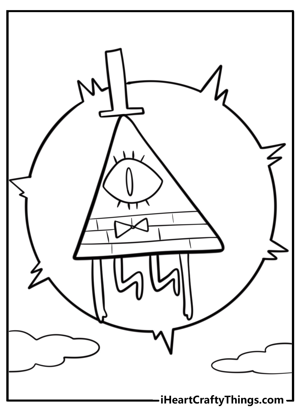 Bill cipher floating in the sky coloring page for kids