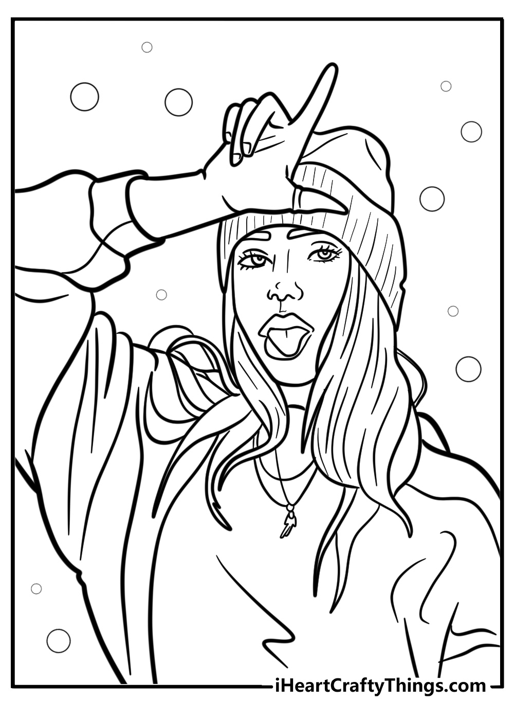 Billie eilish and her signature style coloring page for fans