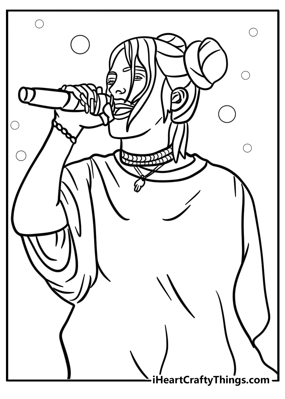 Billie eilish holding a microphone free coloring page pdf