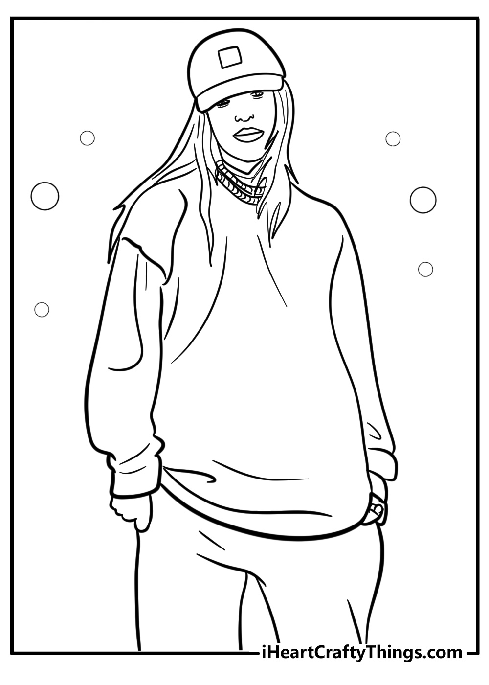 Billie eilish in baggy clothes detailed coloring sheet