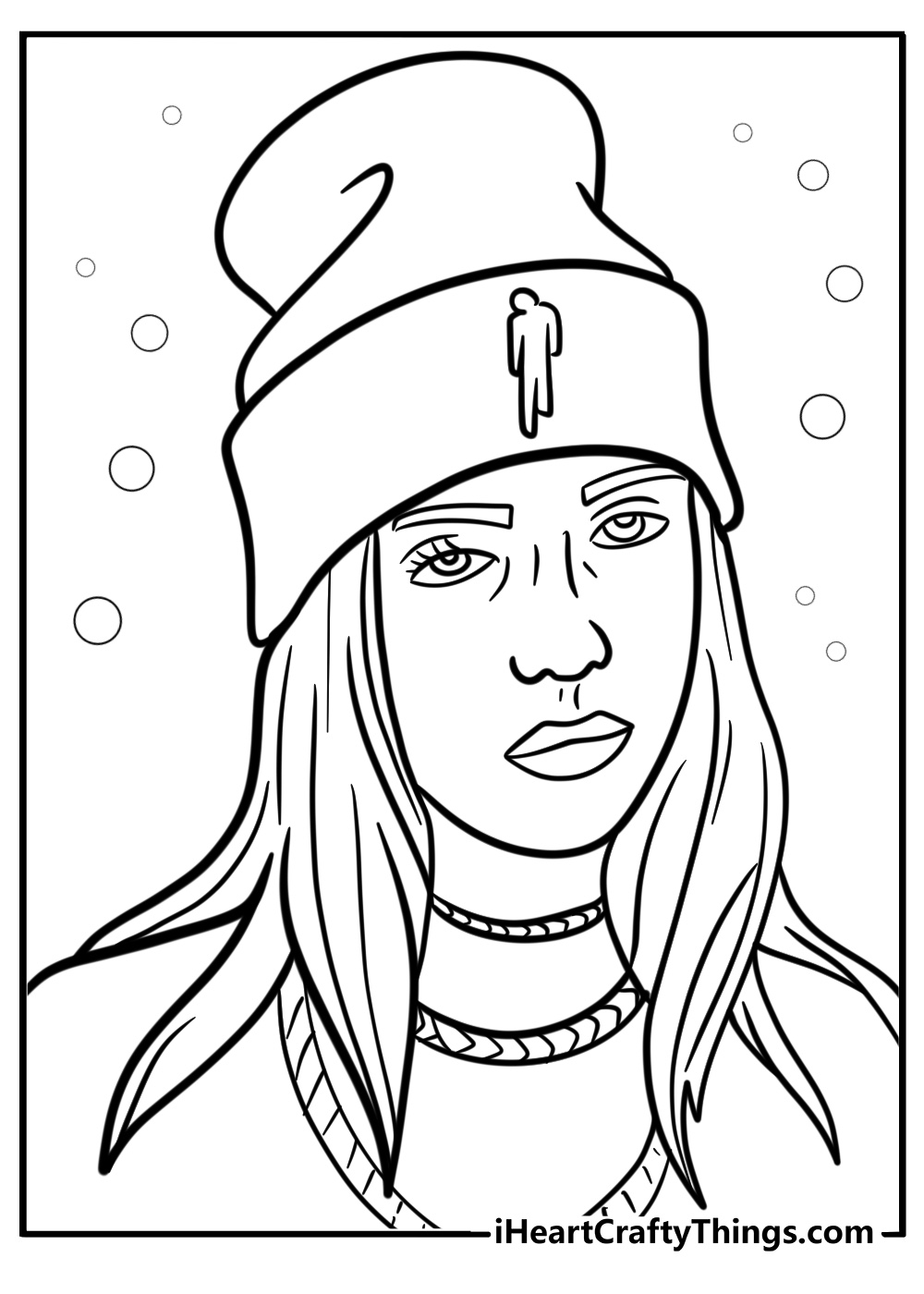 Billie eilish wearing a chain detailed coloring sheet