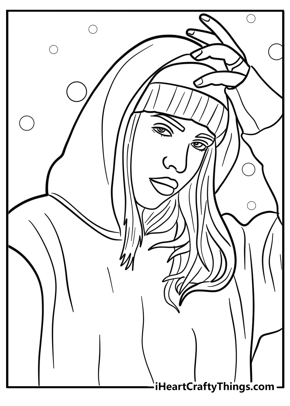 Billie eilish wearing a hoodie detailed coloring sheet