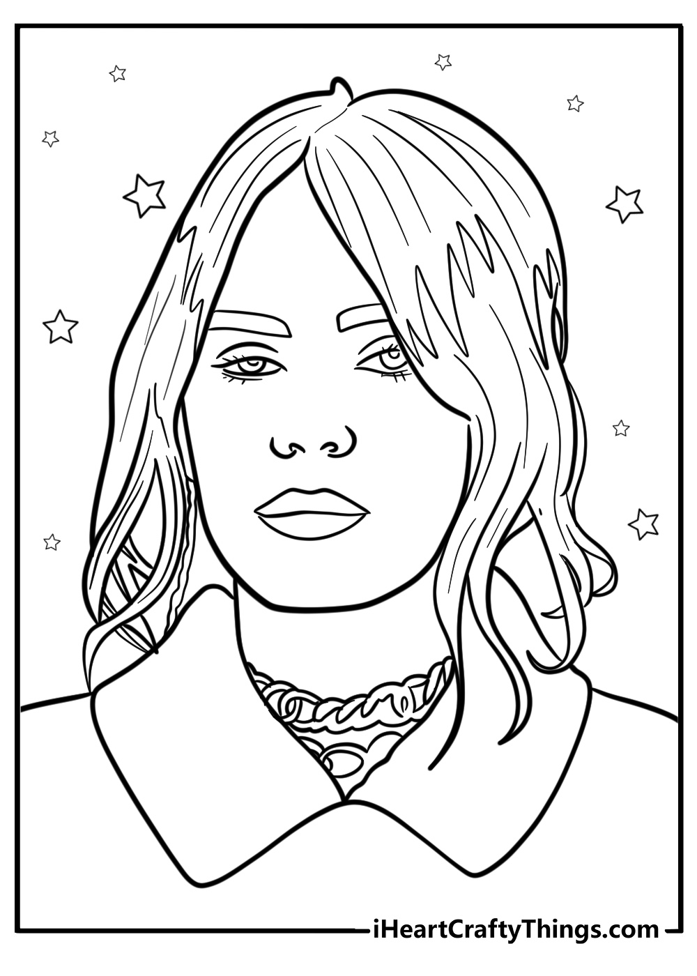 Billie eilish with a serious look detailed coloring sheet