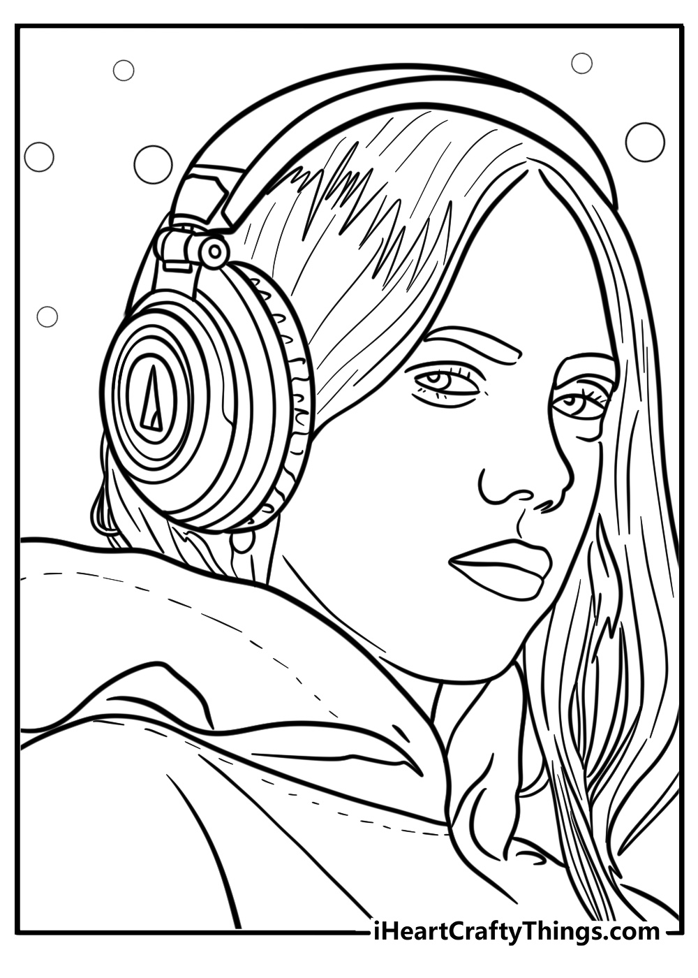 Billie eilish with headphones fun coloring sheet