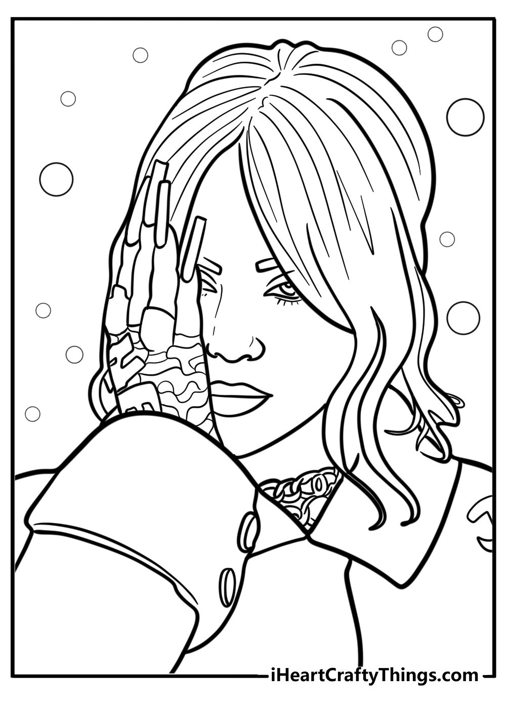 Billie eilish with long nails coloring page