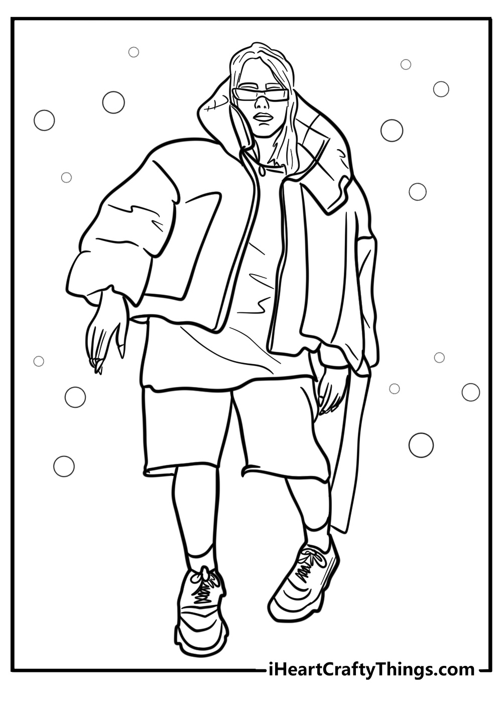 Billie eilish with oversized jacket printable coloring page