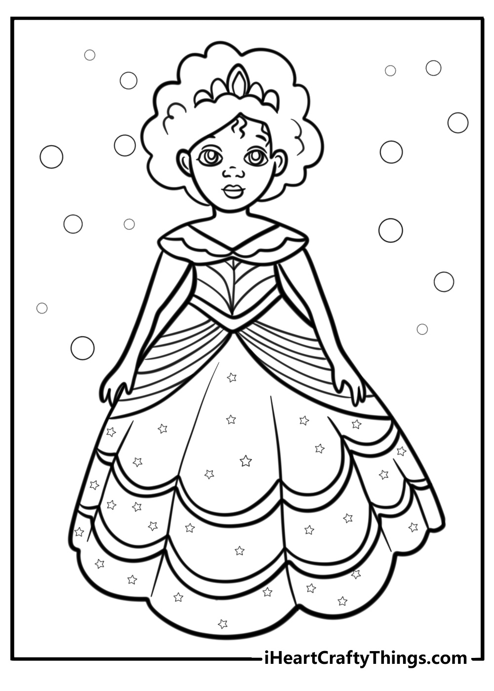 Black girl dressed as a princess fun coloring sheet for kids