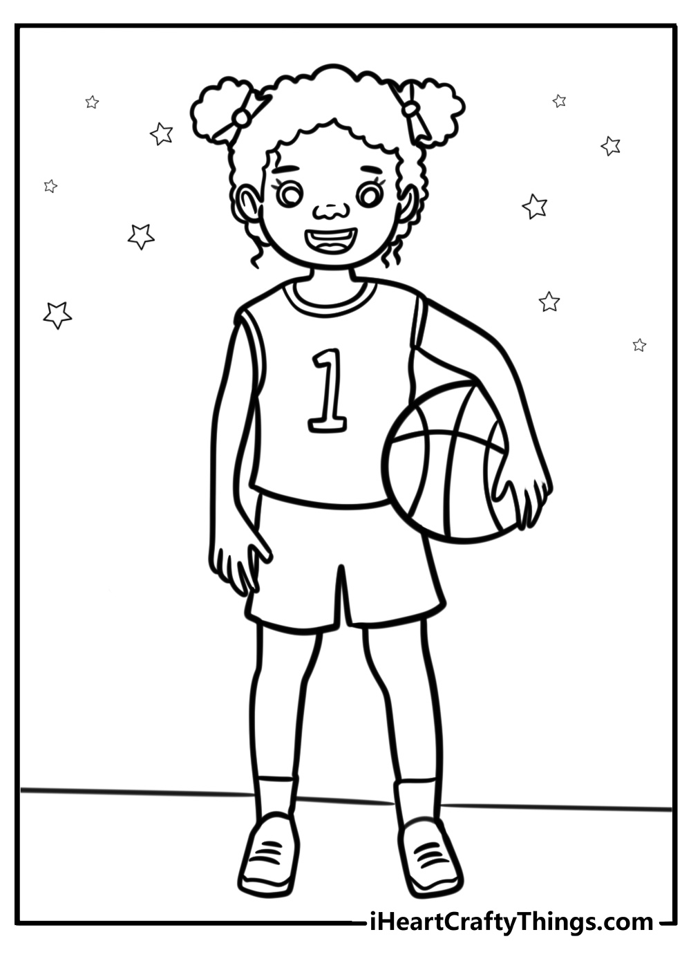 Black girl holding a basketball detailed coloring sheet