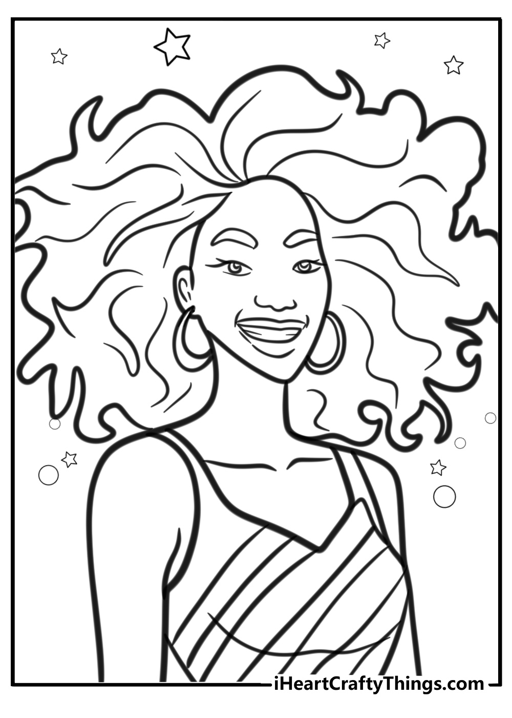 Black girl with a big smile detailed coloring sheet