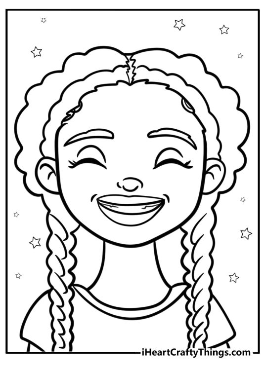 Black girl with braids and a big smile fun printable coloring sheet