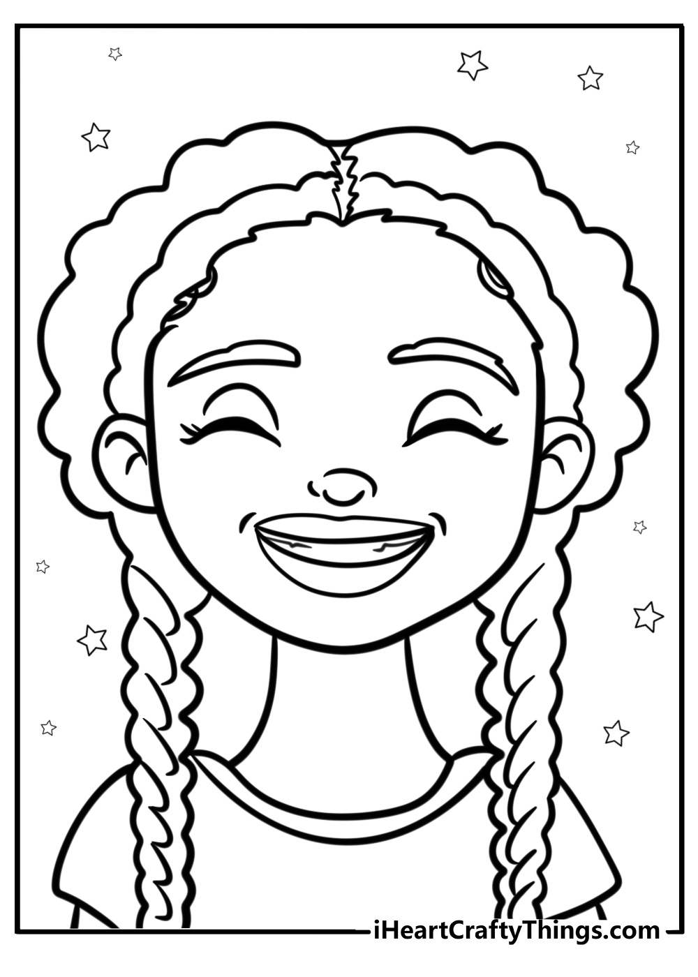 Black girl with braids and a big smile fun printable coloring sheet