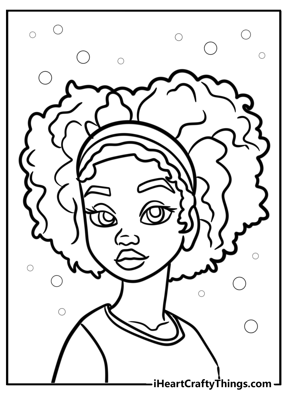 Black girl with natural curls and a headband fun coloring sheet