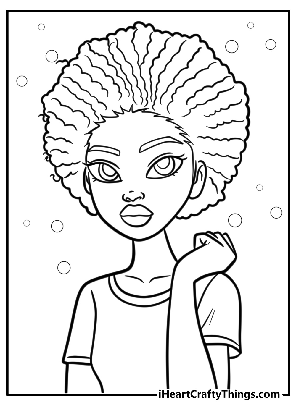 Black girl with natural hair styled in puffs detailed coloring sheet