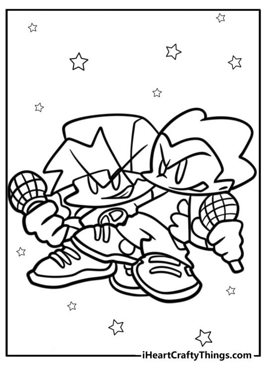 Boyfriend and pico rapping together free coloring page pdf