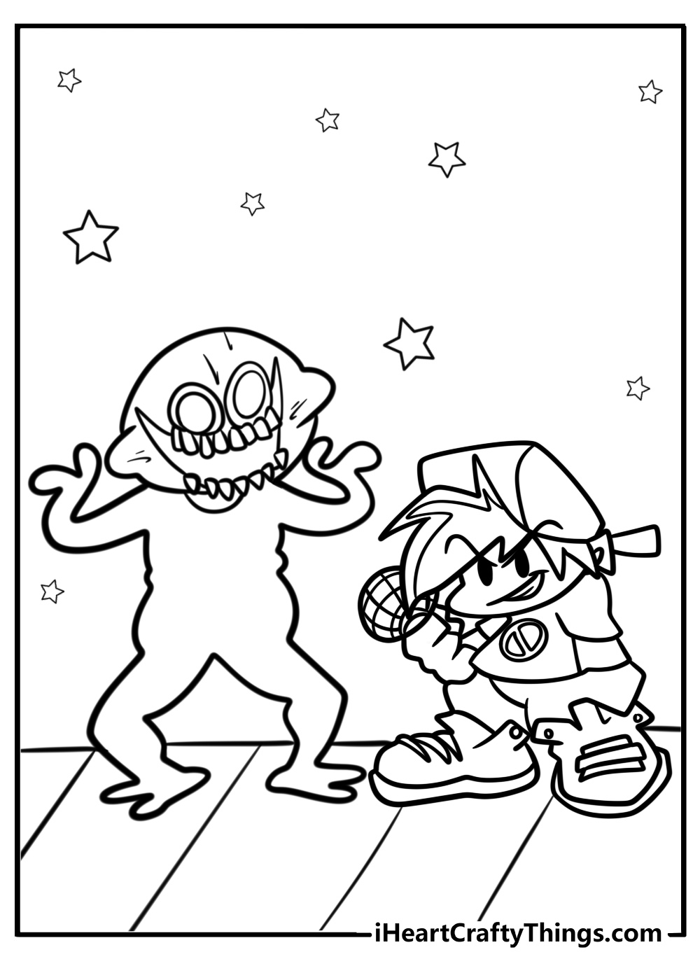 Boyfriend battling against monster detailed coloring sheet