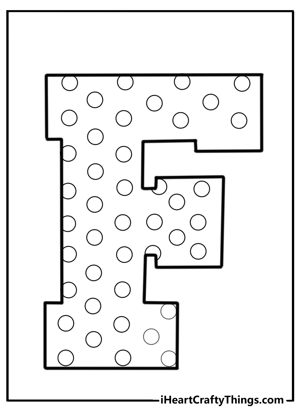 Bubble letter f with polka dot detailed coloring sheet