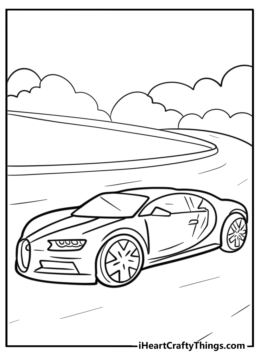 Bugatti chiron on a race track fun coloring sheet