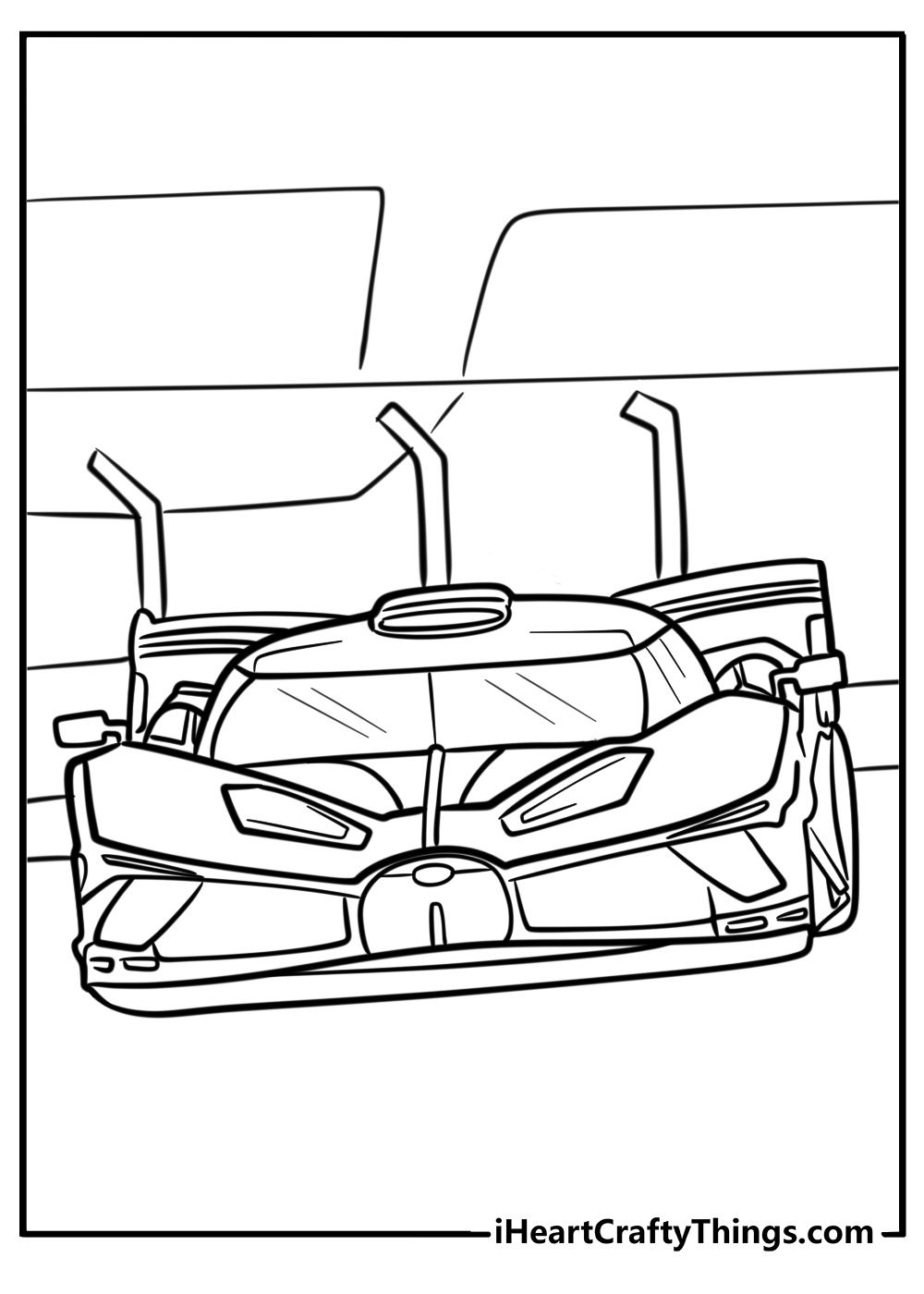 Bugatti supercar in action detailed coloring sheet