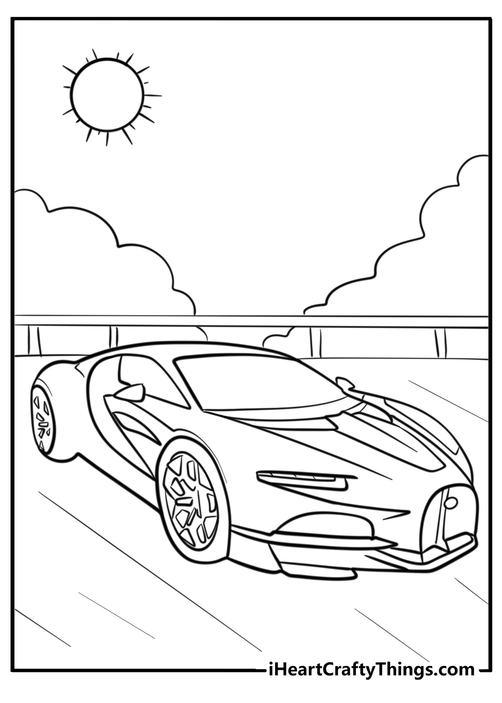 Bugatti tourbillon on a sunny day free coloring page pdf