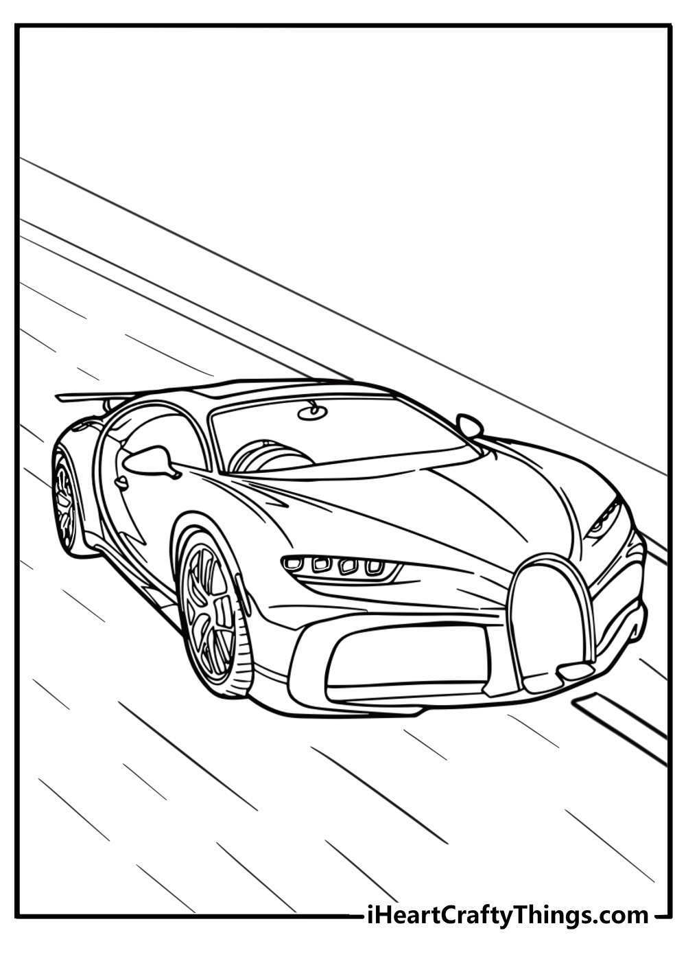 Bugatti veyron in a racing stance coloring page for kids