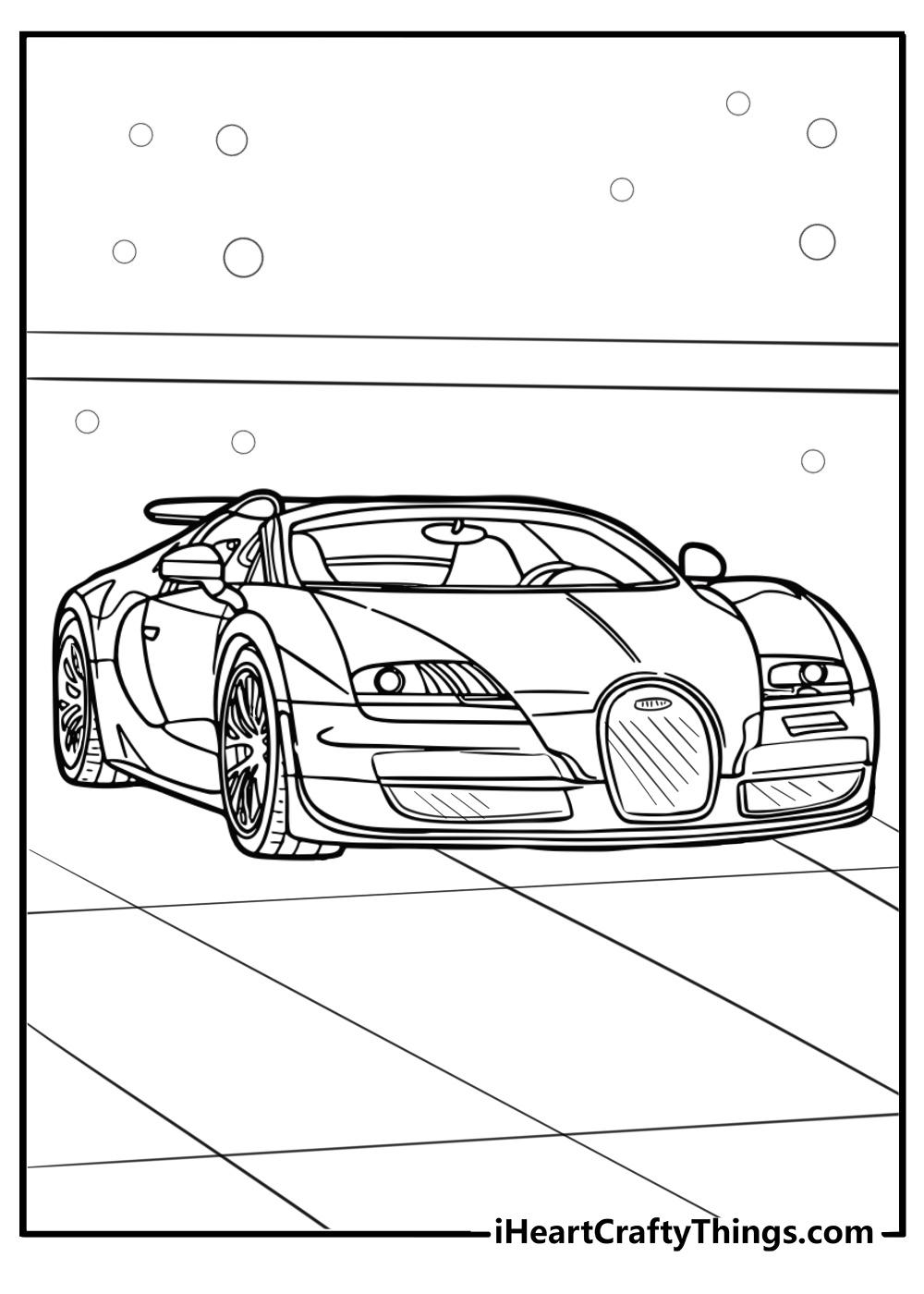 Bugatti with iconic horseshoe grille free coloring page pdf