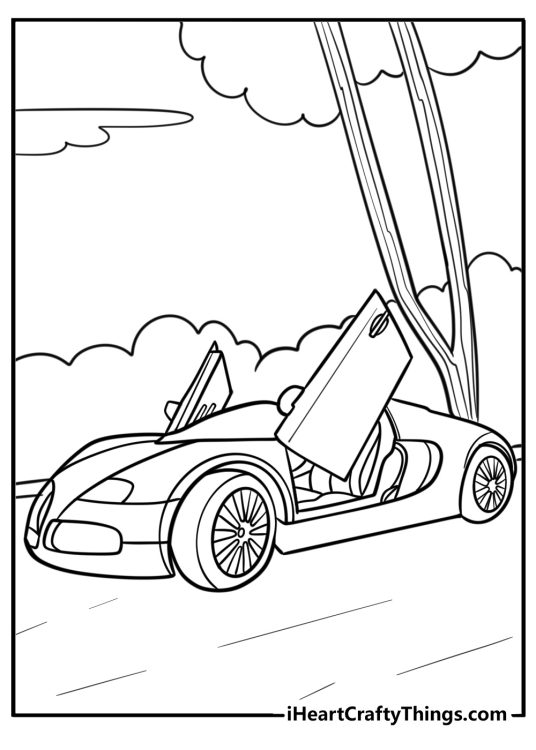 Bugatti with scissor doors open fun coloring sheet