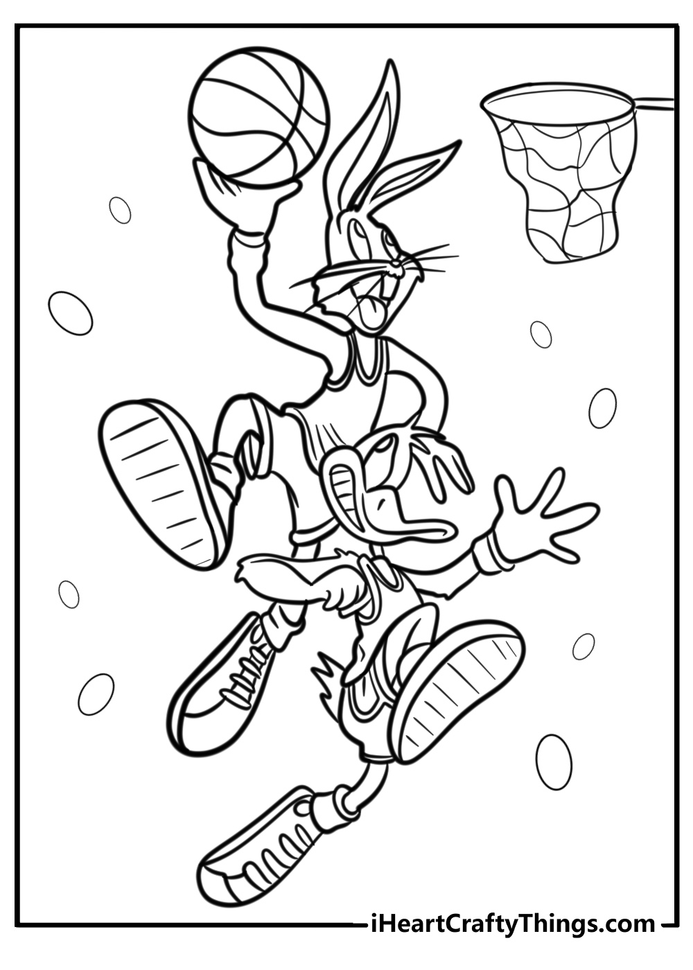 Bugs Bunny and Daffy Duck on the court printable coloring page