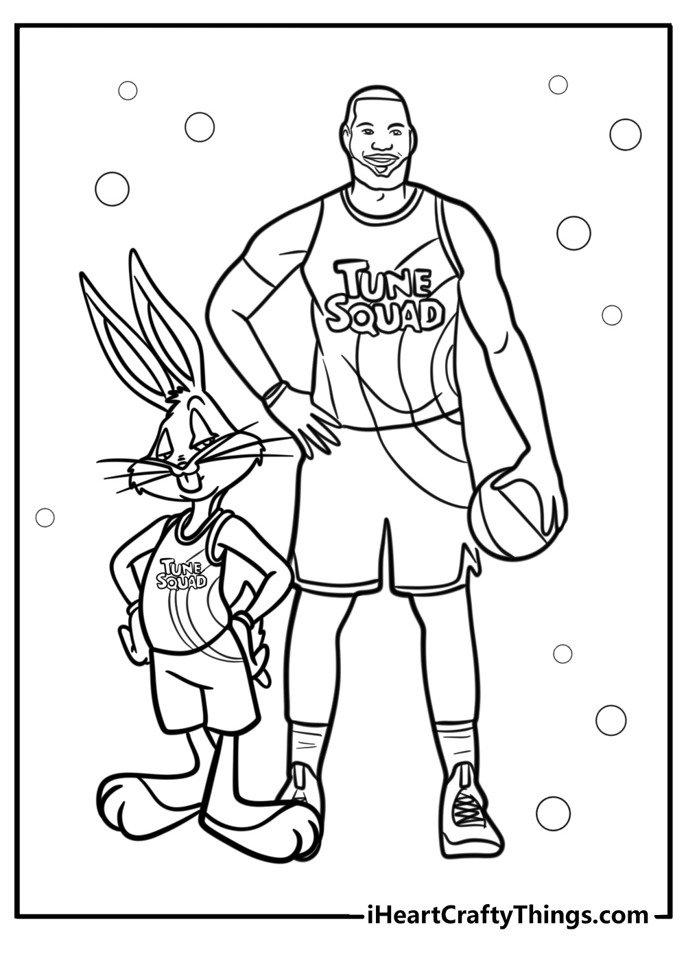 Bugs Bunny and Lebron James together fun space jam coloring sheet