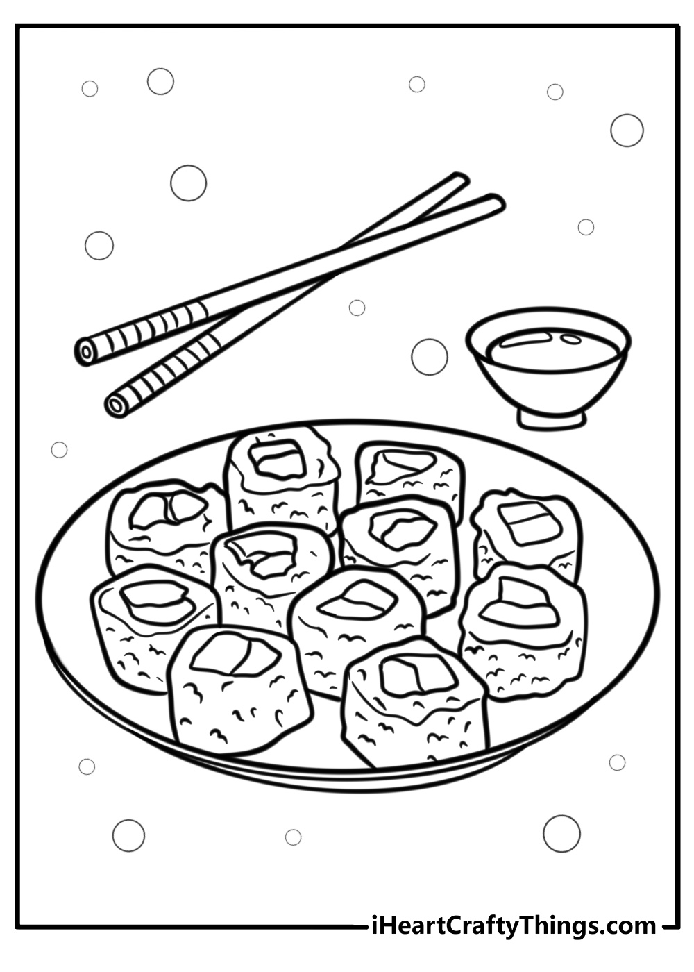 California sushi roll on a plate printable coloring page