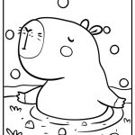 Capybara enjoying a mud bath fun printable coloring sheet