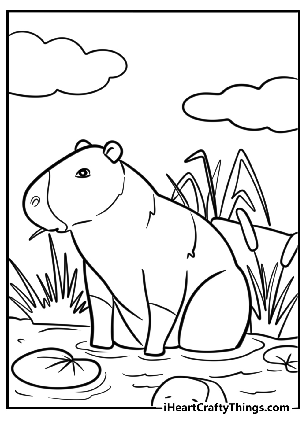 Capybara in a natural habitat printable coloring page