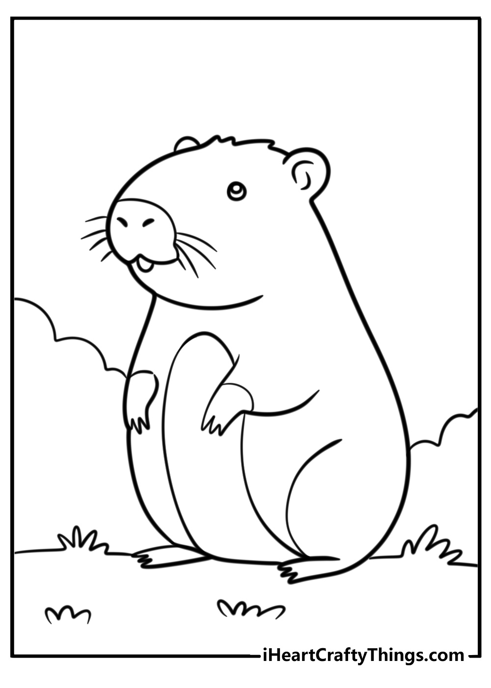 Capybara sitting in the grass coloring page for kids