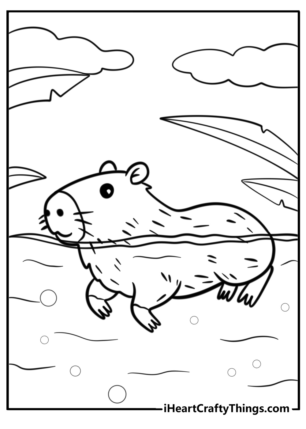 Capybara swimming in the water free printable coloring page