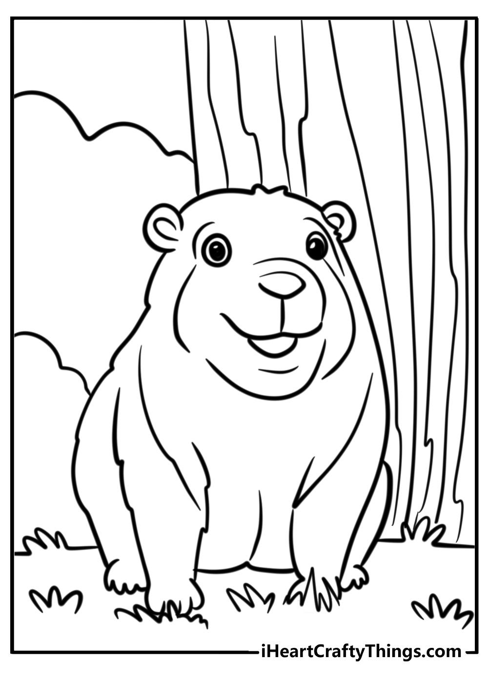 Capybara with a big smile printable coloring page