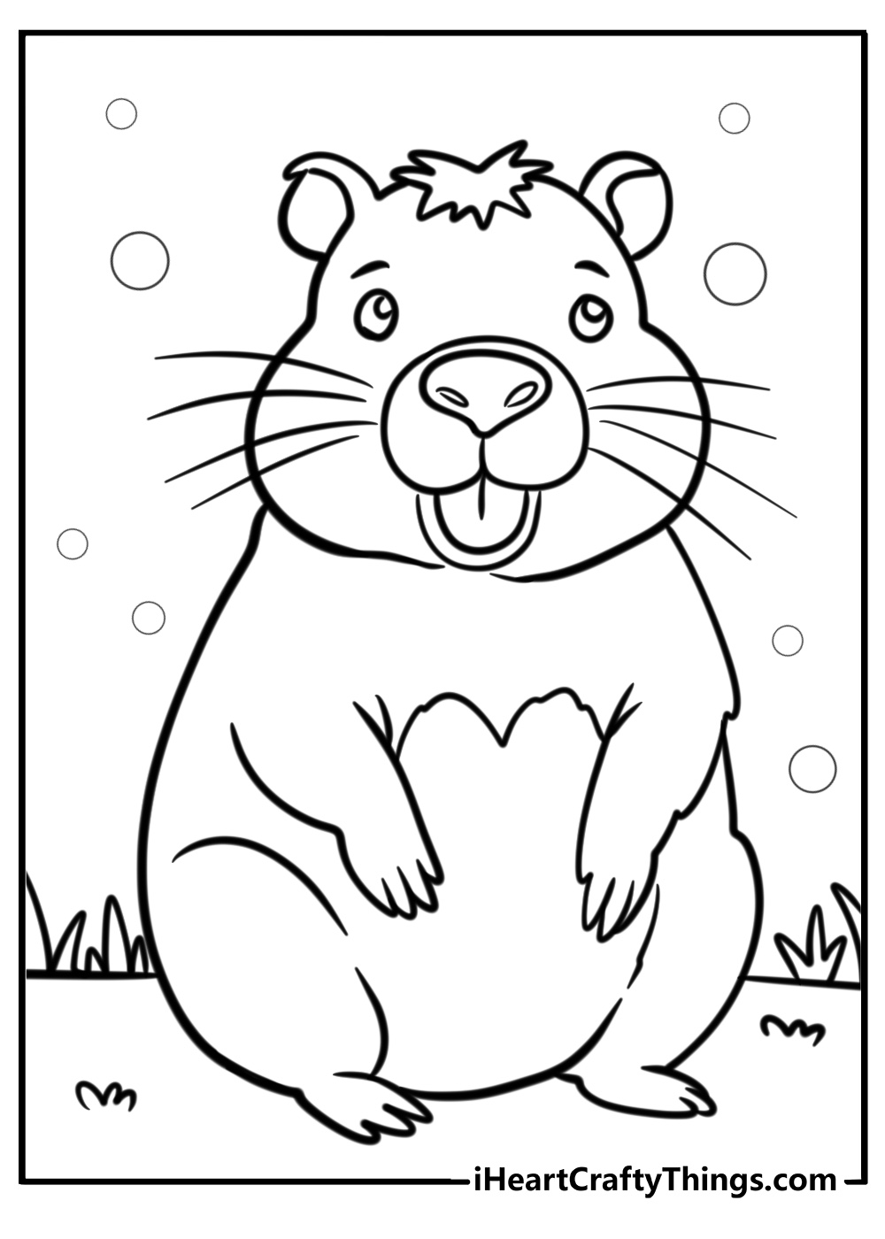 Capybara with a happy face fun printable coloring sheet