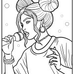 Cartoon billie eilish singing fun printable coloring sheet