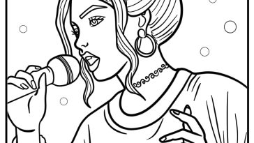 Cartoon billie eilish singing fun printable coloring sheet