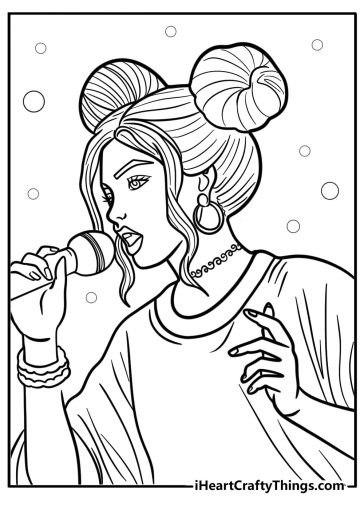 Cartoon billie eilish singing fun printable coloring sheet