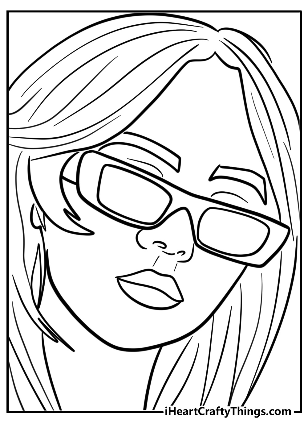 Cartoon billie eilish with sunglasses fun printable coloring sheet