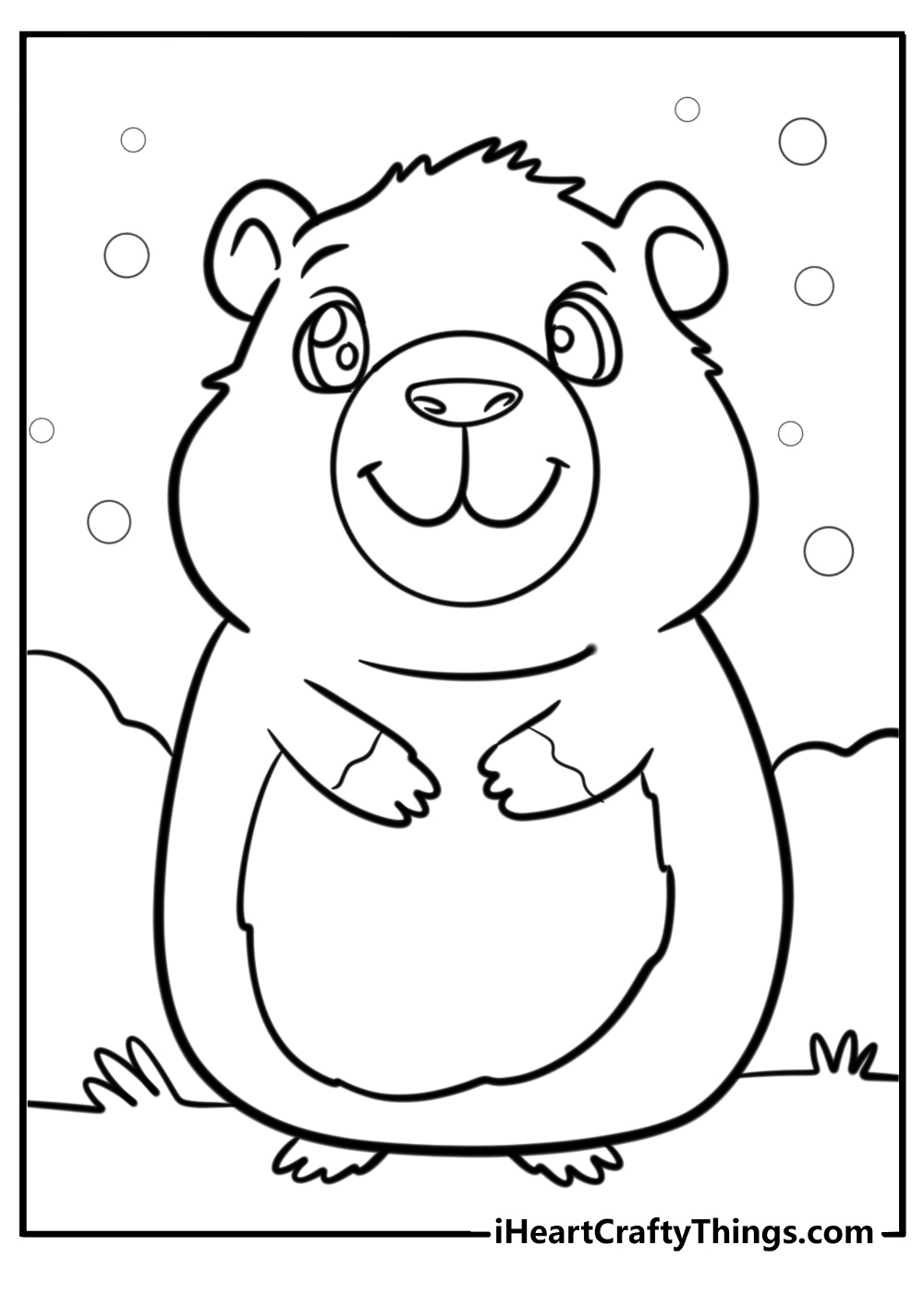 Cartoon capybara with a cute smile fun coloring sheet