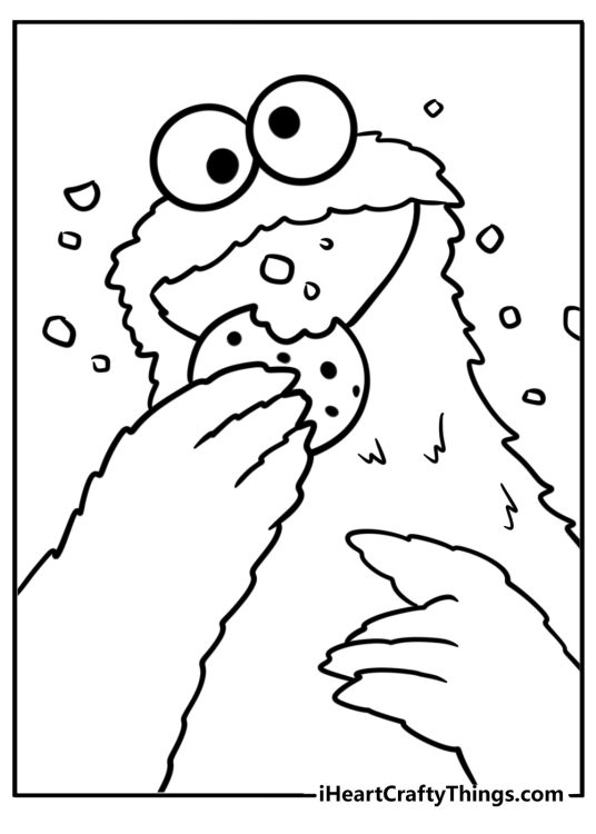 Cartoon cookie monster munching fun coloring sheet