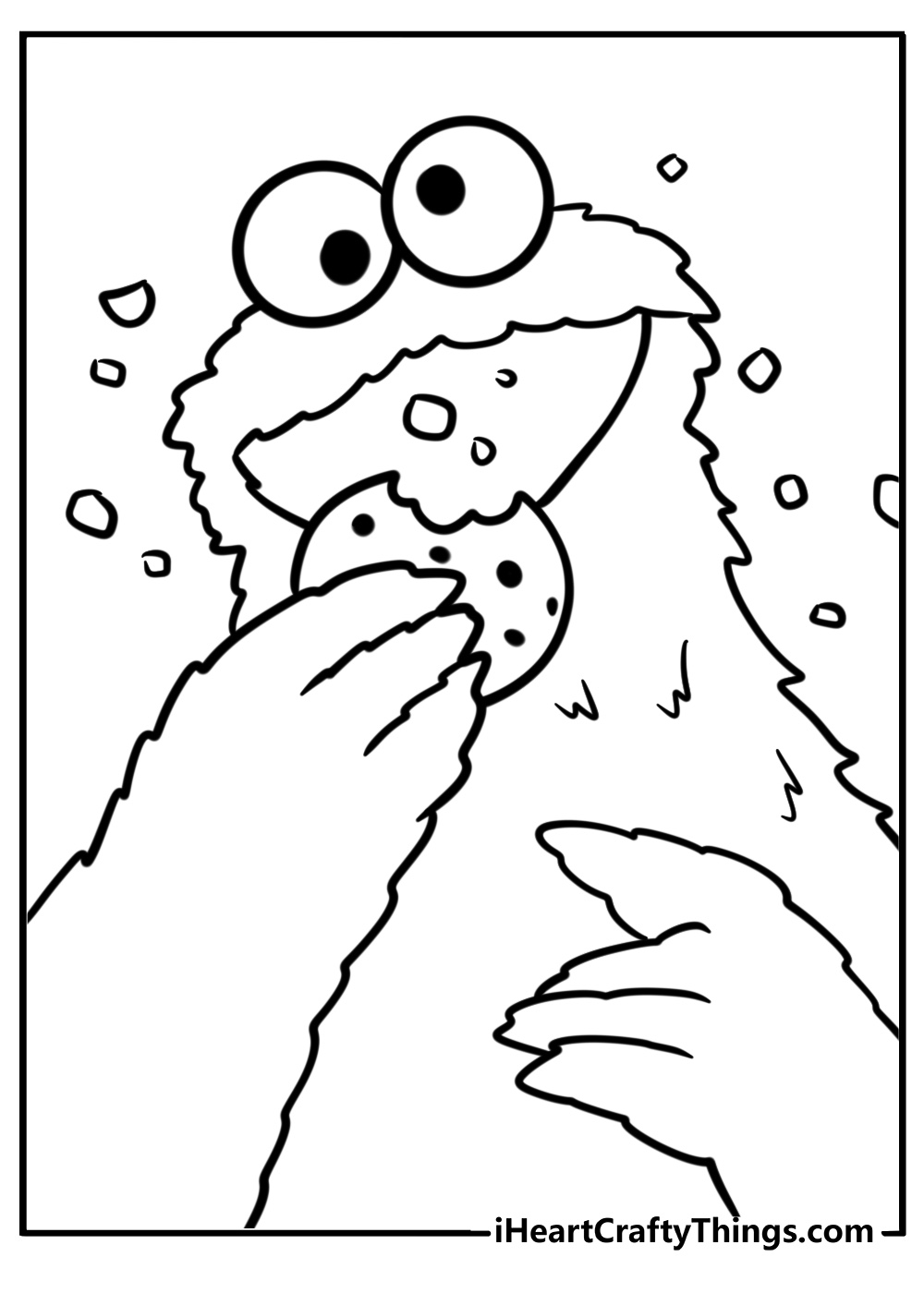 Cartoon cookie monster munching fun coloring sheet