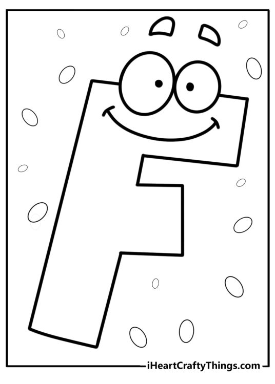 Cartoon letter f with a smiling face fun coloring sheet